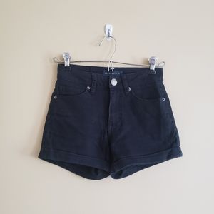 Black High Waisted Midi Length Cuffed Shorts